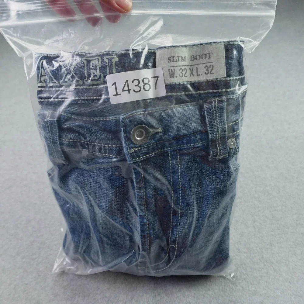TK Axel Jeans Mens 32x32 Blue Faded Slim Boot Embroidered Flap Pocket